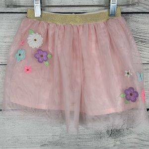 Carter's Pink Tulle Floral Applique with Gold Shimmer Stretch Belt Skirt…
